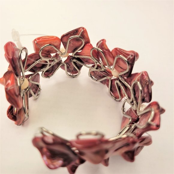 Wine Red Shell White Pearls Adjustable Cuff Bracelet Bangle - NEW - Picture 10 of 16